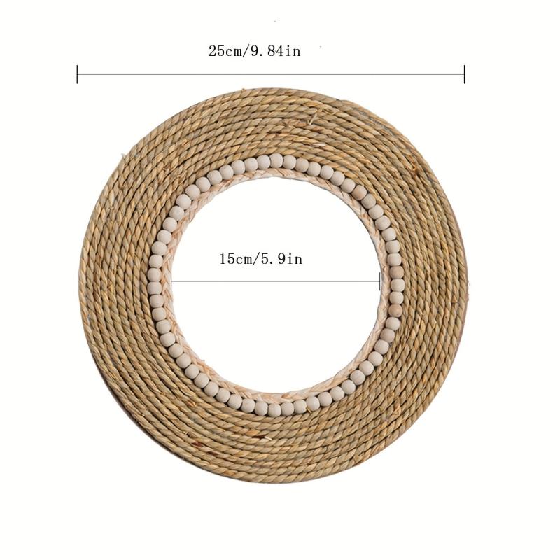 Boho Straw Round Mirror for Home Decor