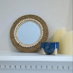 Boho Straw Round Mirror for Home Decor