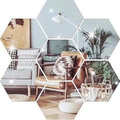 12pcs Hexagon Mirror Wall Stickers DIY Household Decoration