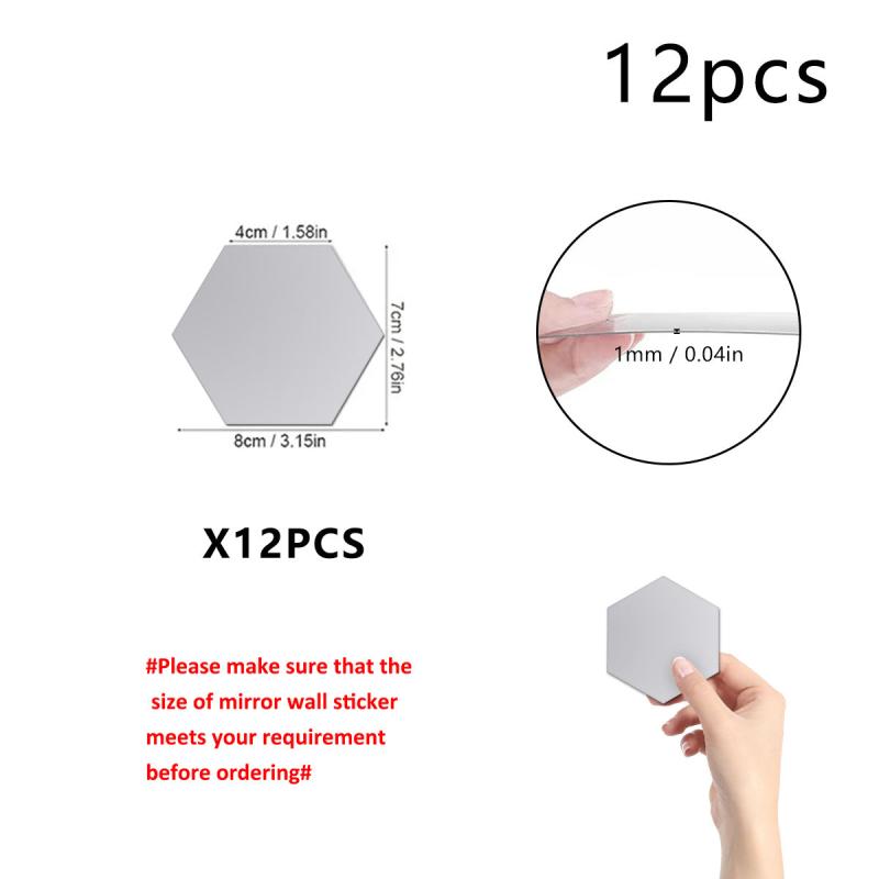 12pcs Hexagon Mirror Wall Stickers DIY Household Decoration