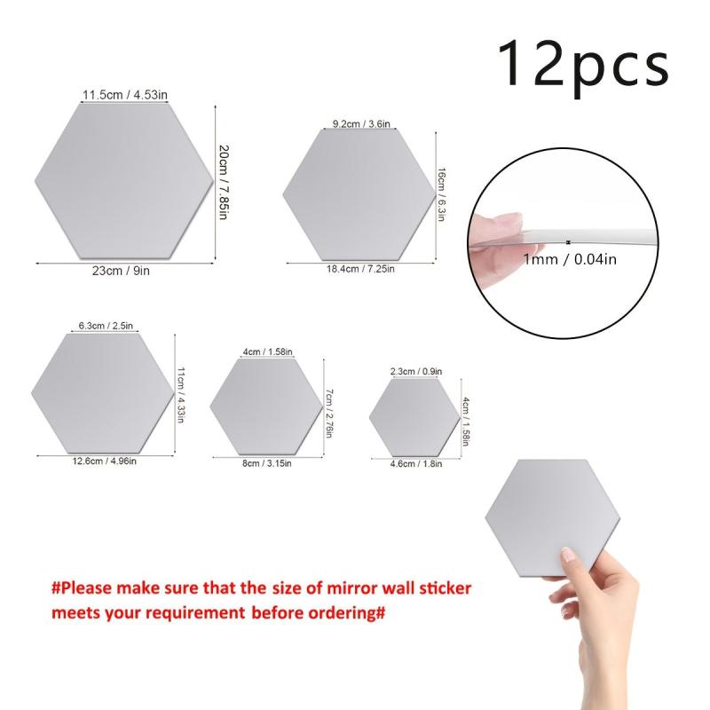 12pcs Hexagon Mirror Wall Stickers DIY Household Decoration