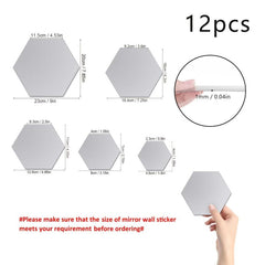 12pcs Hexagon Mirror Wall Stickers DIY Household Decoration