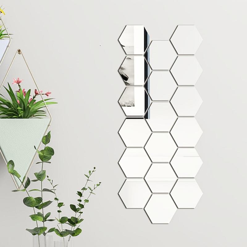 12pcs Hexagon Mirror Wall Stickers DIY Household Decoration
