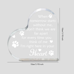 Heart Shaped Acrylic Plaque Pet Sympathy Gift for Cat or Dog Loss