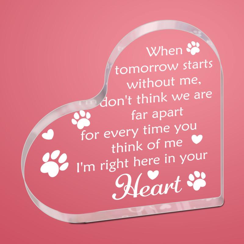 Heart Shaped Acrylic Plaque Pet Sympathy Gift for Cat or Dog Loss