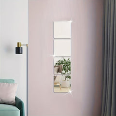 4pcs Mirror Wall Stickers Square DIY Acrylic 3D Wall Decor Self-adhesive Mirror