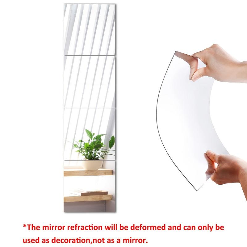 4pcs Mirror Wall Stickers Square DIY Acrylic 3D Wall Decor Self-adhesive Mirror