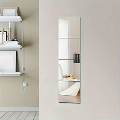 4pcs Mirror Wall Stickers Square DIY Acrylic 3D Wall Decor Self-adhesive Mirror