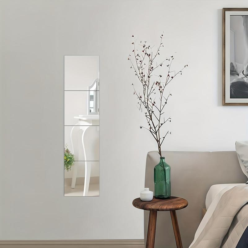 4pcs Mirror Wall Stickers Square DIY Acrylic 3D Wall Decor Self-adhesive Mirror