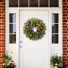 Large 43 Spring Wreath Colorful Silk Flowers Plastic Green Eucalyptus Leaves