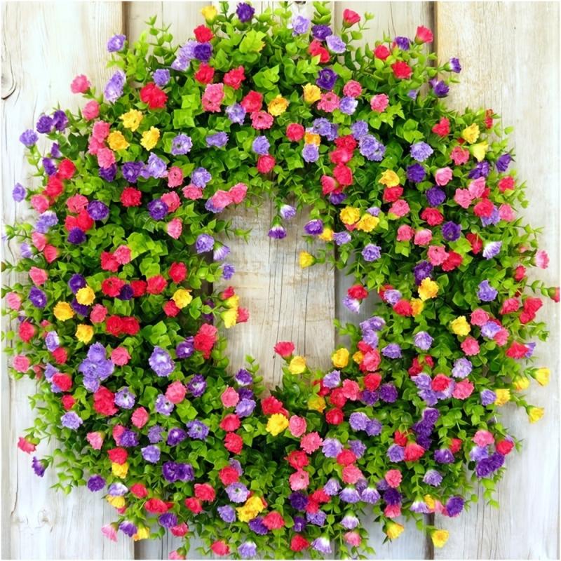 Large 43 Spring Wreath Colorful Silk Flowers Plastic Green Eucalyptus Leaves