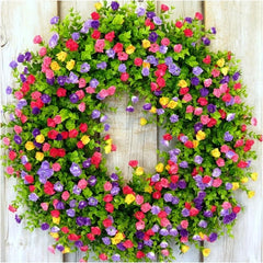 Large 43 Spring Wreath Colorful Silk Flowers Plastic Green Eucalyptus Leaves