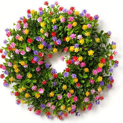Large 43 Spring Wreath Colorful Silk Flowers Plastic Green Eucalyptus Leaves