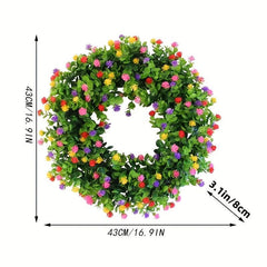Large 43 Spring Wreath Colorful Silk Flowers Plastic Green Eucalyptus Leaves