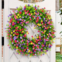 Large 43 Spring Wreath Colorful Silk Flowers Plastic Green Eucalyptus Leaves