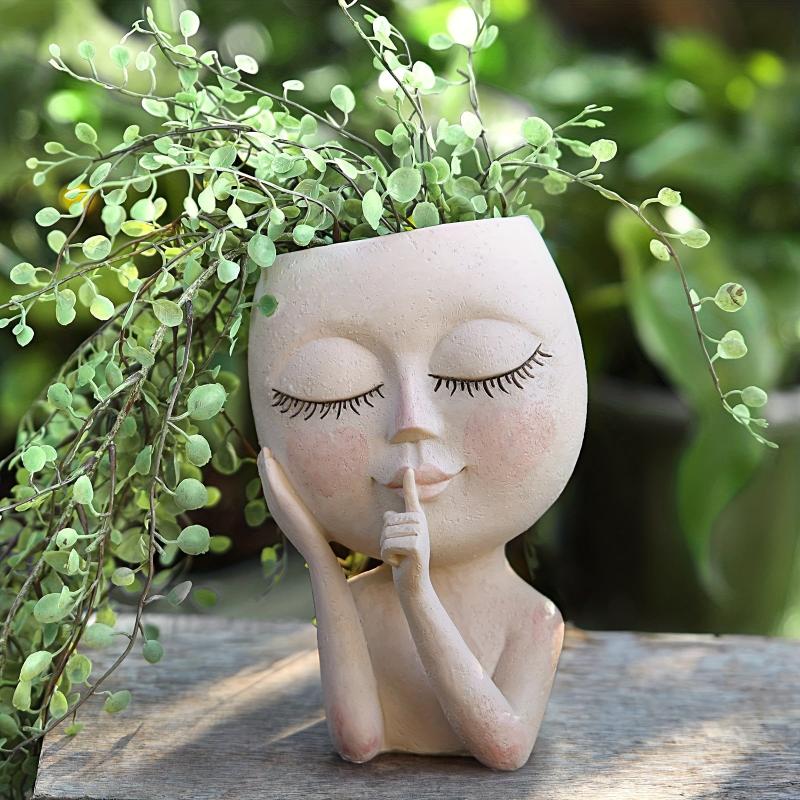 Resin Face Planter Pots for Succulents Indoor/Outdoor Decor