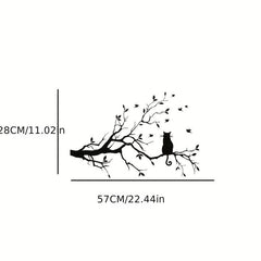 Cat on Tree Branch Wall Sticker for Living Room Decor