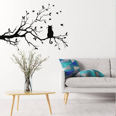 Cat on Tree Branch Wall Sticker for Living Room Decor