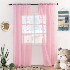1pc Pom Pom Dot Semi Voile Curtain for Girls Bedroom