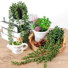 2pcs Artificial Plants with Pearl Strings in Flower Pots