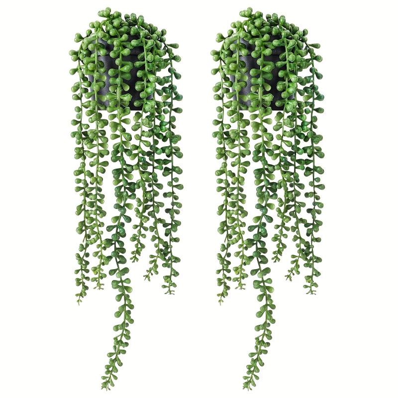 2pcs Artificial Plants with Pearl Strings in Flower Pots