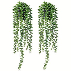 2pcs Artificial Plants with Pearl Strings in Flower Pots