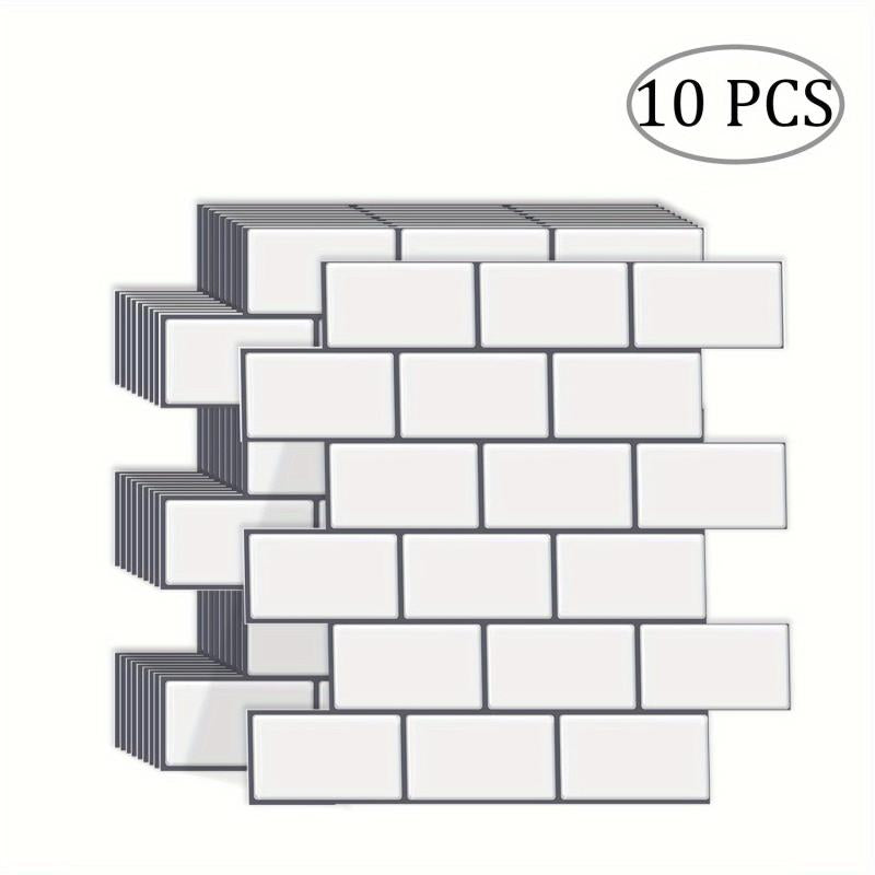 10 Sheets Waterproof 3D Tile Stickers Kitchen Bathroom Backsplash
