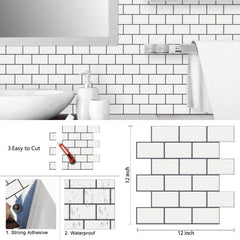 10 Sheets Waterproof 3D Tile Stickers Kitchen Bathroom Backsplash