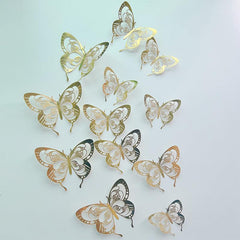 12pcs 3D Metal Texture Hollow Paper Butterfly Stickers Wall Decor Bedroom Home