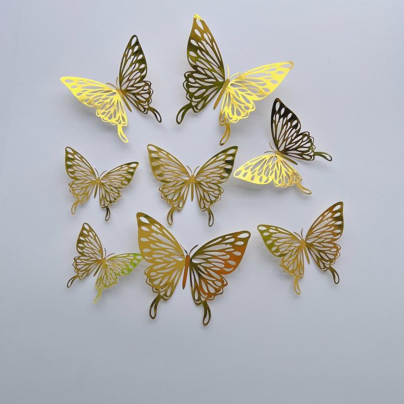 12pcs 3D Metal Texture Hollow Paper Butterfly Stickers Wall Decor Bedroom Home