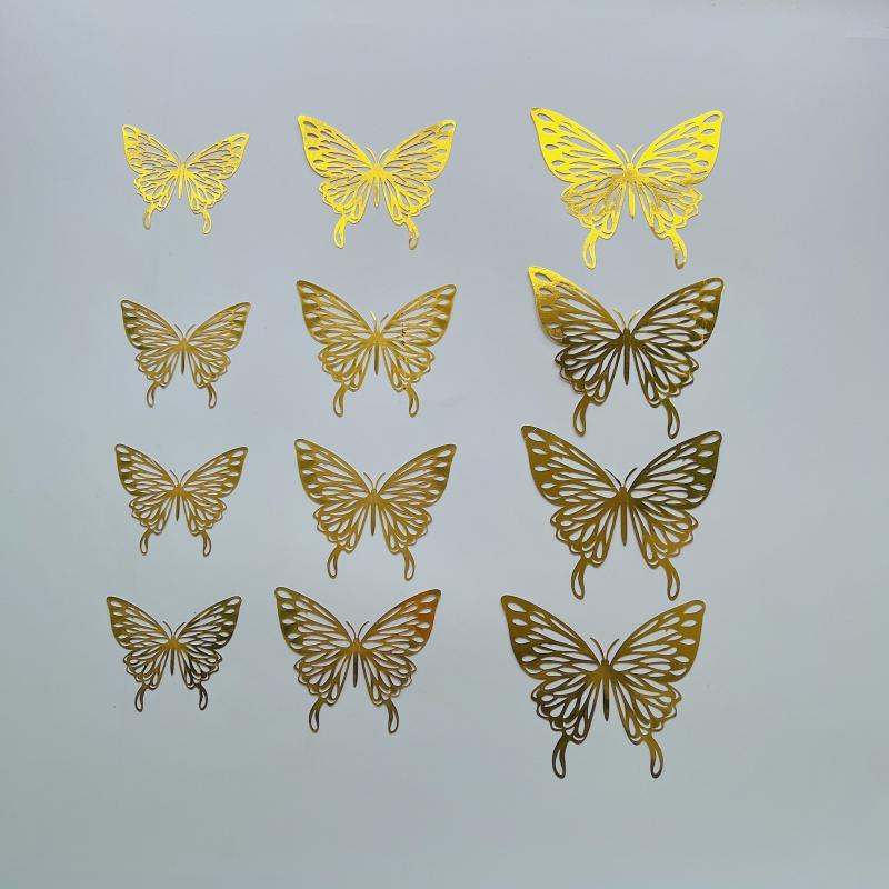 12pcs 3D Metal Texture Hollow Paper Butterfly Stickers Wall Decor Bedroom Home