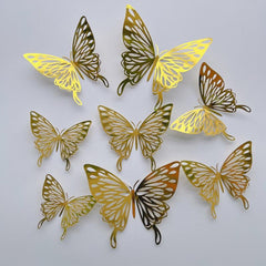 12pcs 3D Metal Texture Hollow Paper Butterfly Stickers Wall Decor Bedroom Home