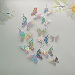 12pcs 3D Metal Texture Hollow Paper Butterfly Stickers Wall Decor Bedroom Home