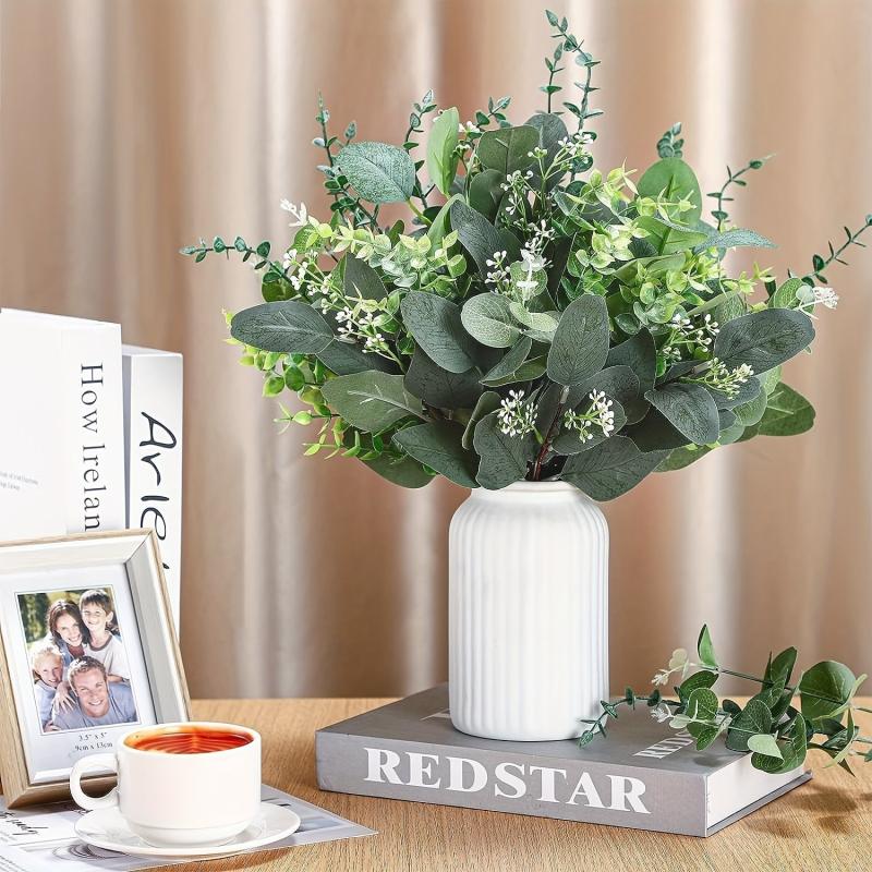 60pcs Mixed Eucalyptus Stems Bulk Artificial Silvery Dollar Picks Wedding Vase