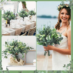 60pcs Mixed Eucalyptus Stems Bulk Artificial Silvery Dollar Picks Wedding Vase