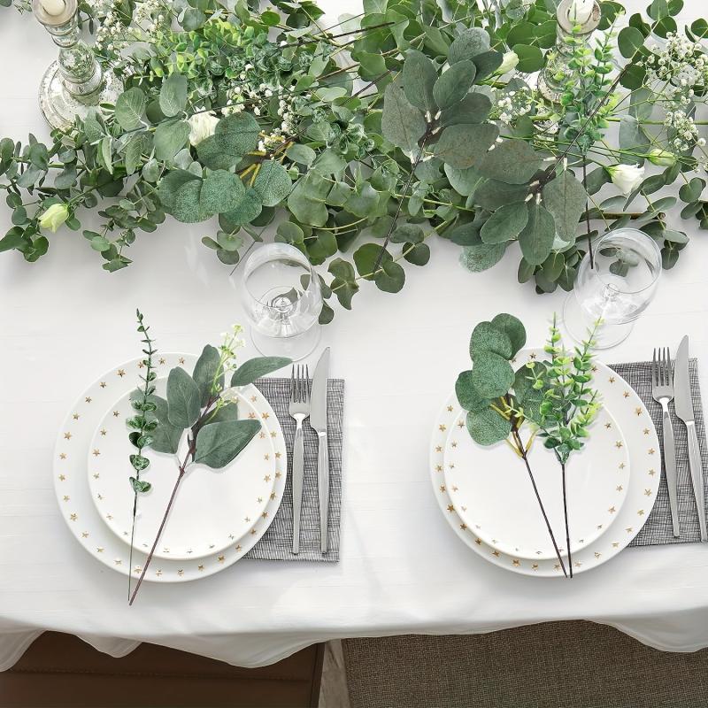 60pcs Mixed Eucalyptus Stems Bulk Artificial Silvery Dollar Picks Wedding Vase