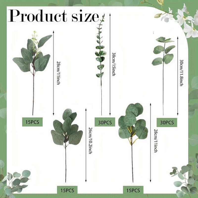 60pcs Mixed Eucalyptus Stems Bulk Artificial Silvery Dollar Picks Wedding Vase