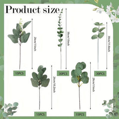 60pcs Mixed Eucalyptus Stems Bulk Artificial Silvery Dollar Picks Wedding Vase