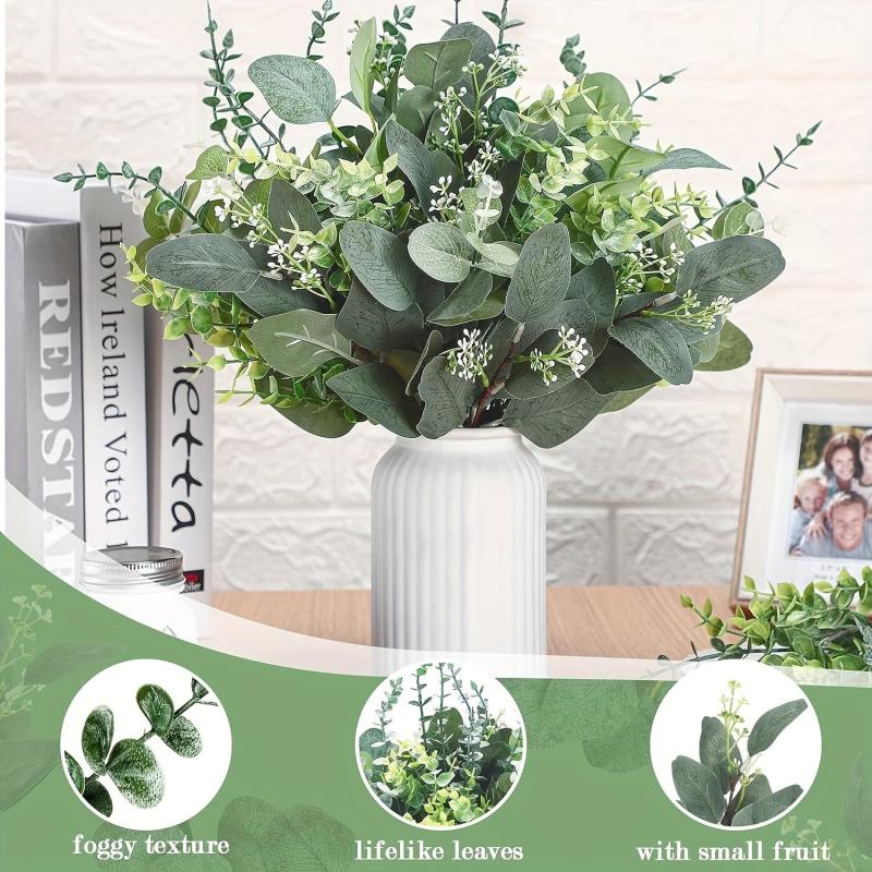 60pcs Mixed Eucalyptus Stems Bulk Artificial Silvery Dollar Picks Wedding Vase