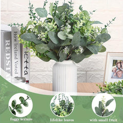 60pcs Mixed Eucalyptus Stems Bulk Artificial Silvery Dollar Picks Wedding Vase