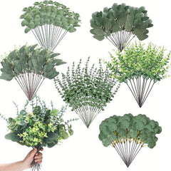 60pcs Mixed Eucalyptus Stems Bulk Artificial Silvery Dollar Picks Wedding Vase