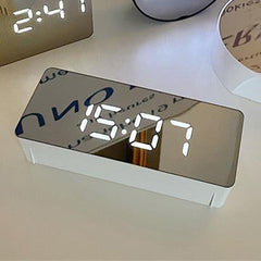 LED Mirror Table Clock with Digital Alarm and Snooze Function