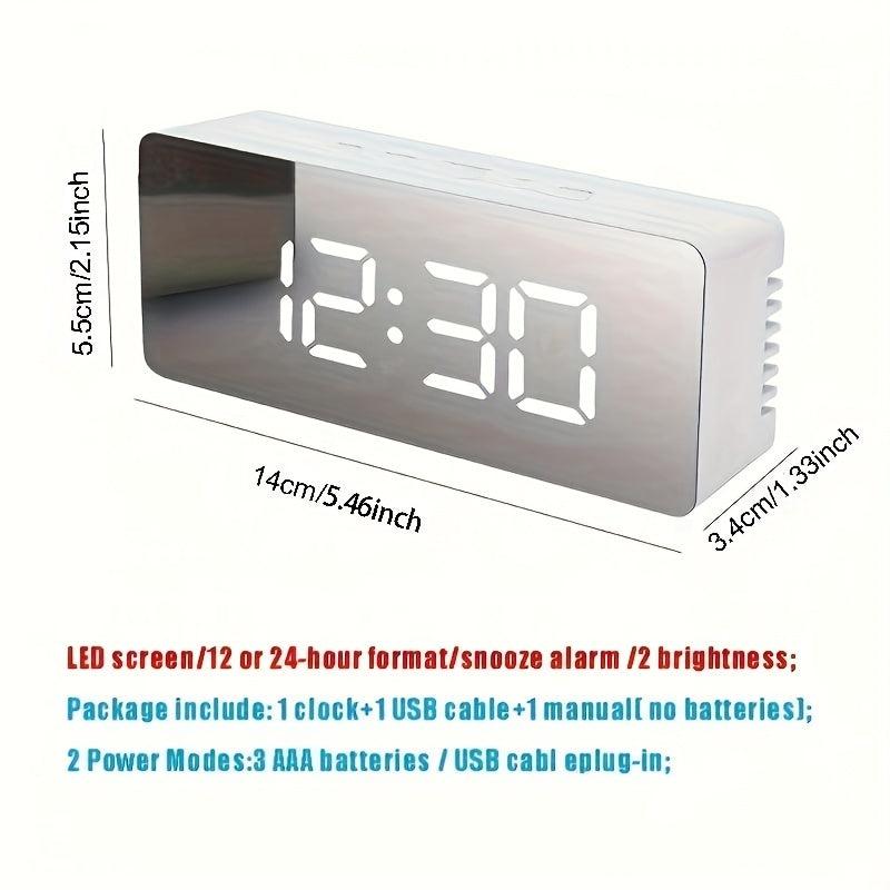 LED Mirror Table Clock with Digital Alarm and Snooze Function