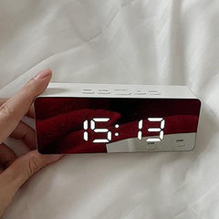 LED Mirror Table Clock with Digital Alarm and Snooze Function