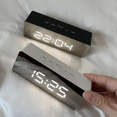 LED Mirror Table Clock with Digital Alarm and Snooze Function