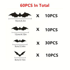 60pcs Halloween Bats Wall Stickers 3D Bats Halloween Decoration