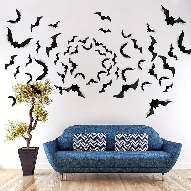 60pcs Halloween Bats Wall Stickers 3D Bats Halloween Decoration