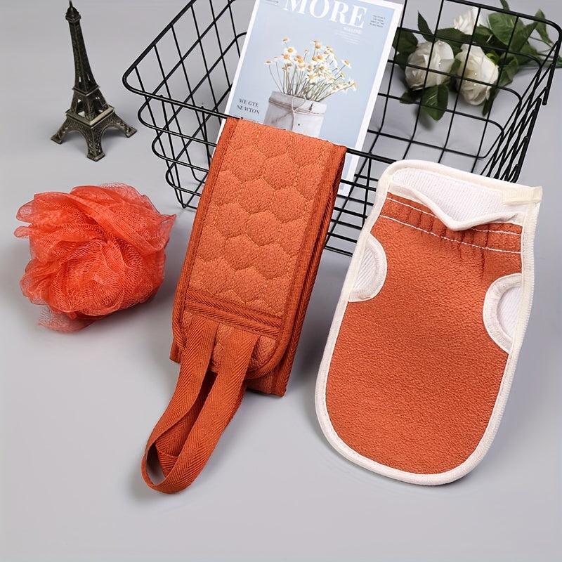 3pc Bath Towel Decontamination Set Thickened Mud Back Ball Flower Strip Combo