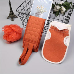 3pc Bath Towel Decontamination Set Thickened Mud Back Ball Flower Strip Combo