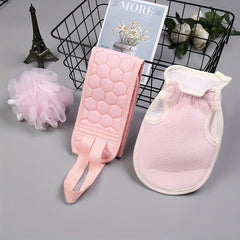 3pc Bath Towel Decontamination Set Thickened Mud Back Ball Flower Strip Combo